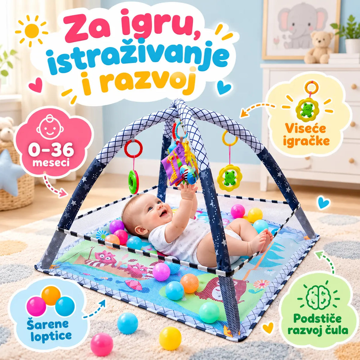 Beba na podlozi sa gimnastikom