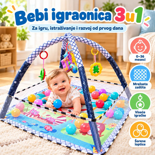 Igraonica za bebe 3u1 – podloga, gimnastika i ogradica