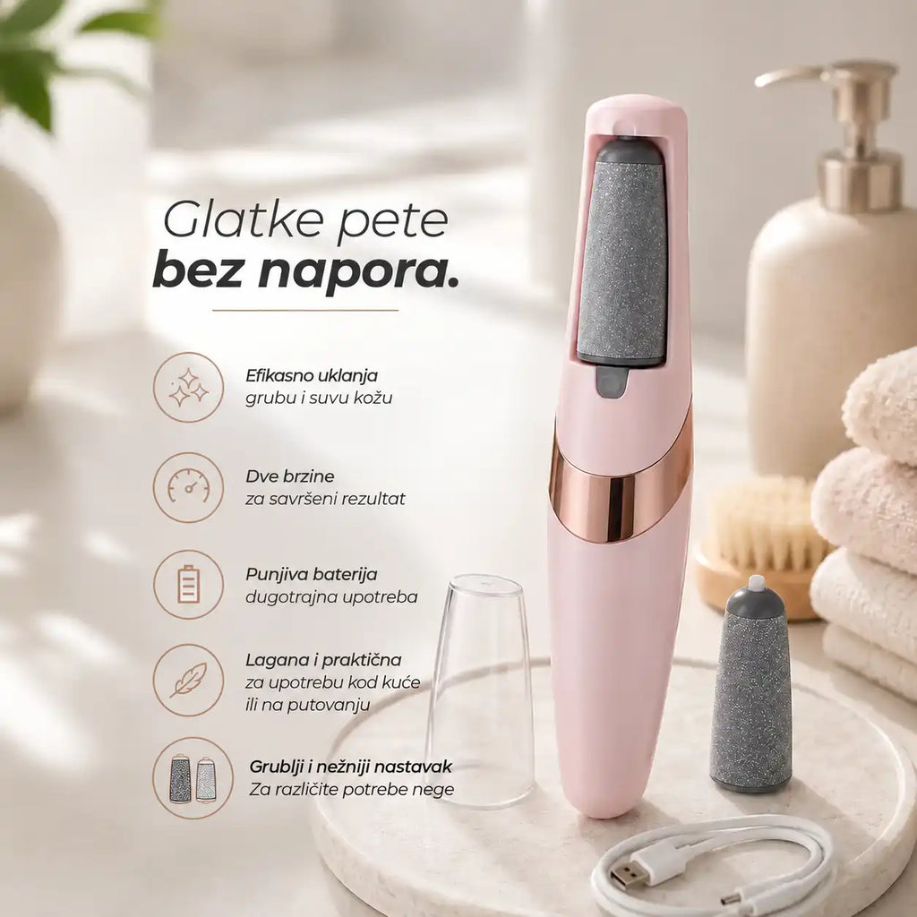 Električna turpija za pete, bežična, sa dva nastavka