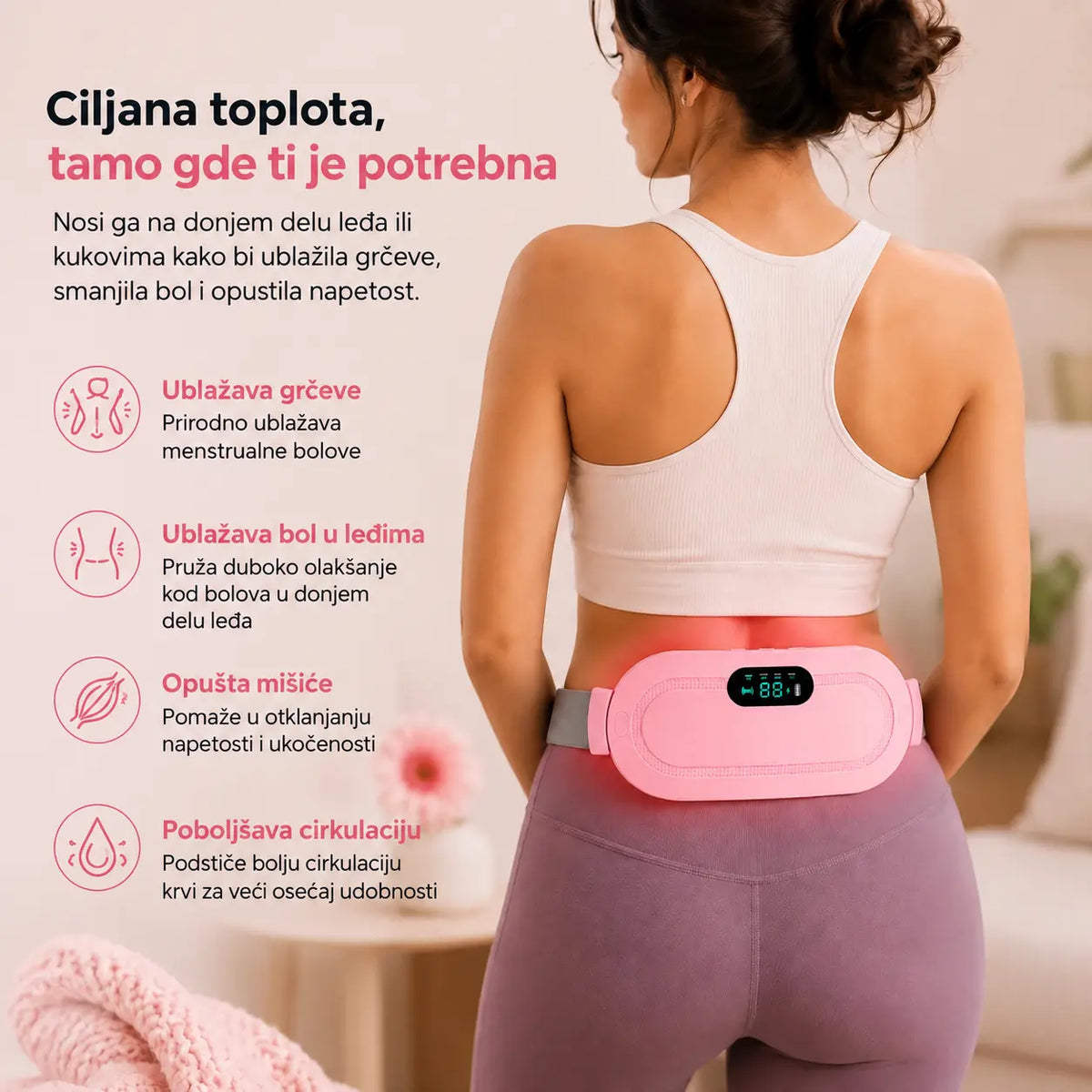 Grejni pojas za menstrualne tegobe – punjivi, bez kabla