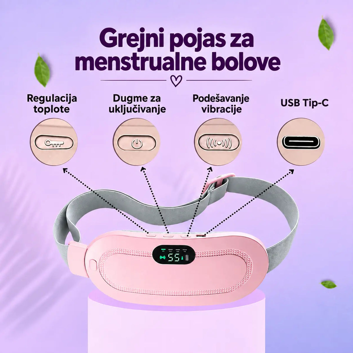 Grejni pojas za menstrualne tegobe – punjivi, bez kabla